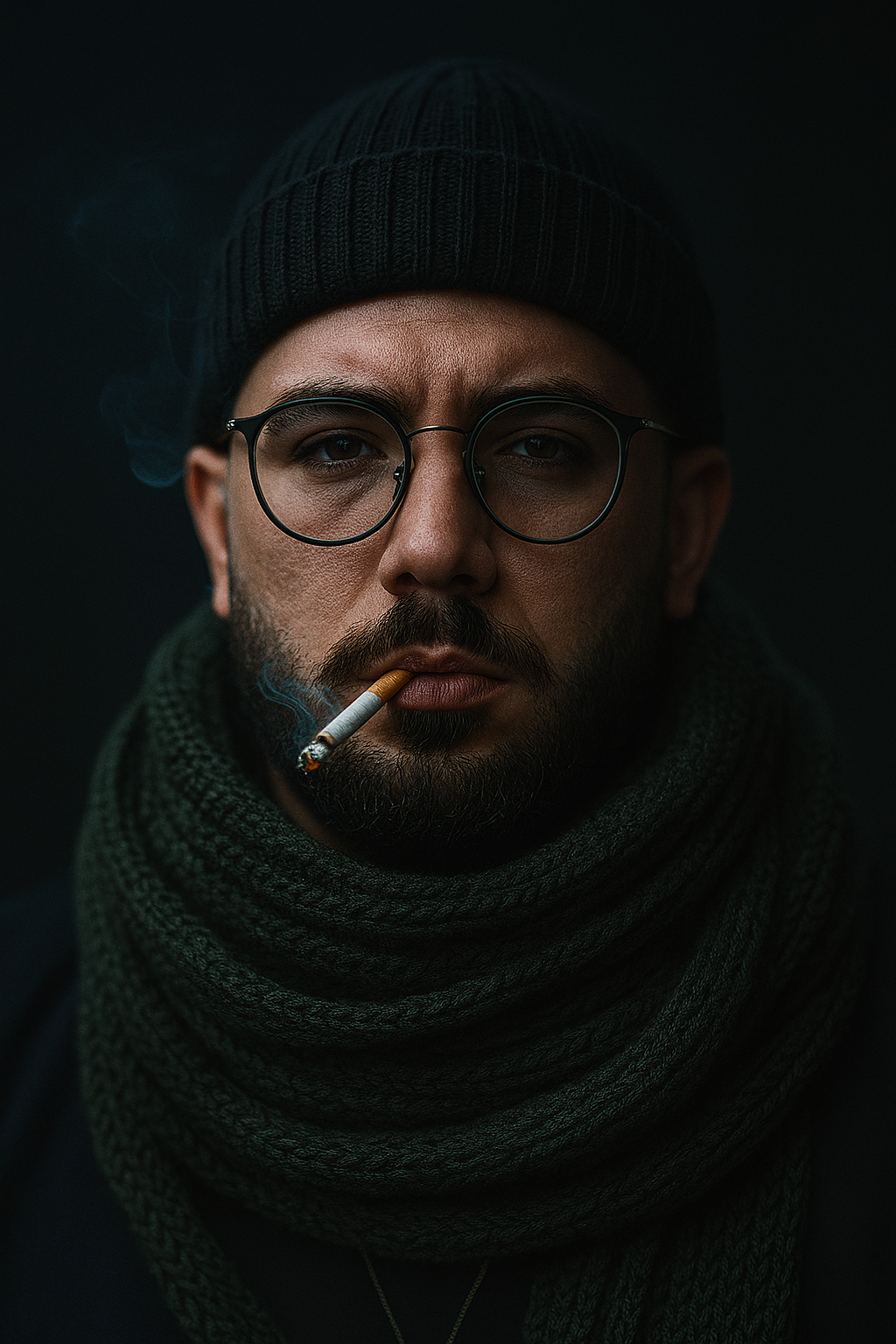 Homem com barba e cigarro