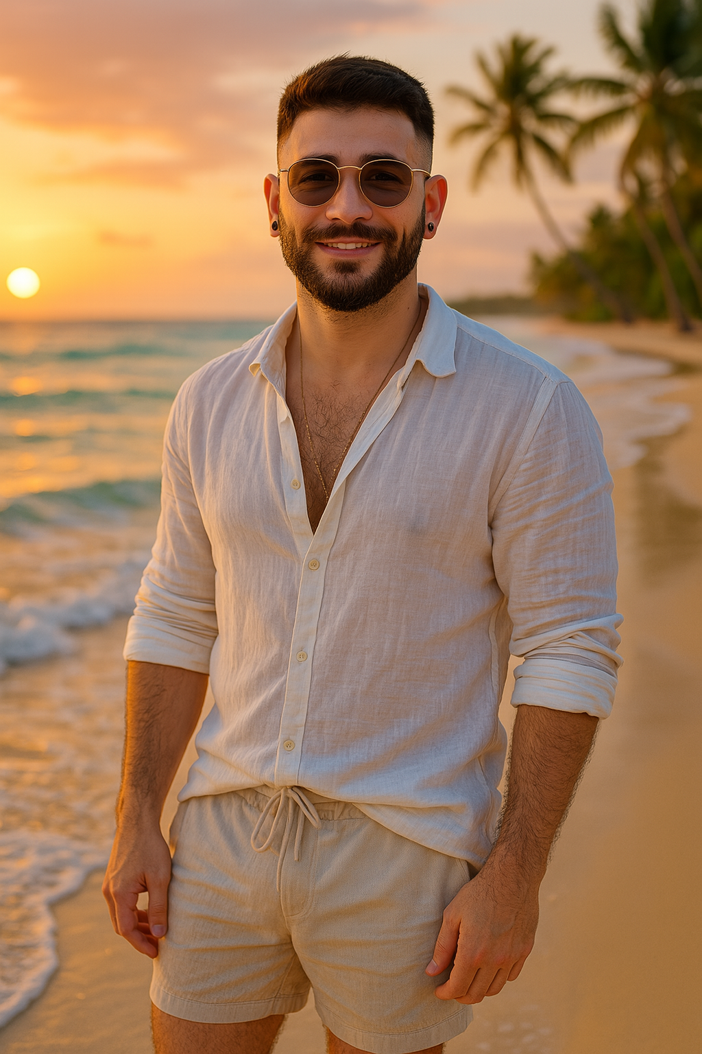 Homem na Praia ao Pôr do Sol