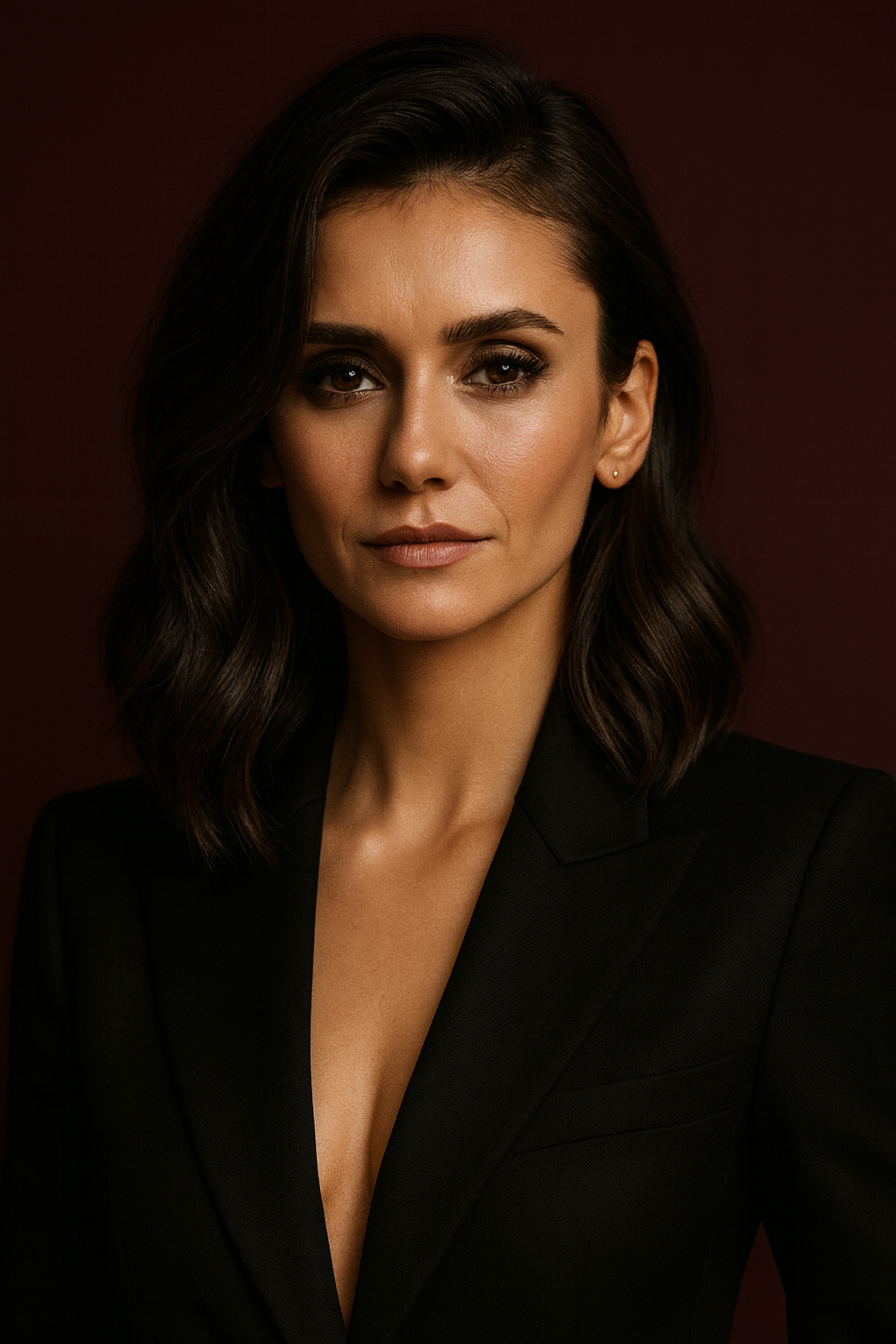 Retrato elegante com fundo borgonha