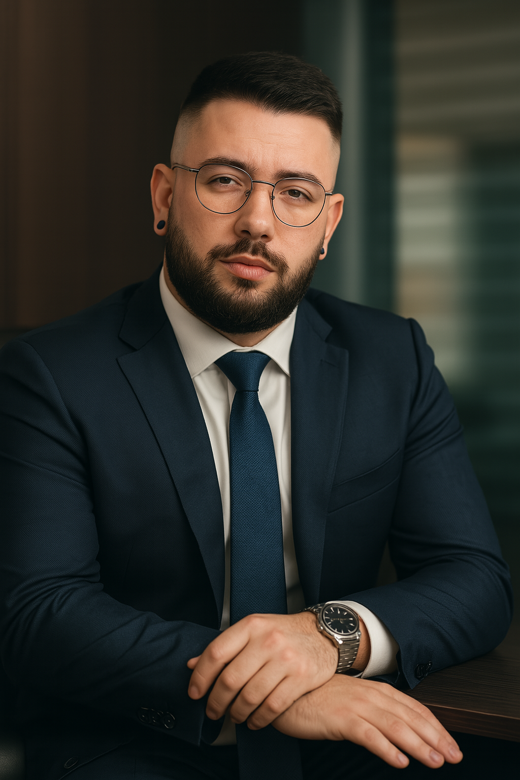 Retrato profissional em ambiente corporativo